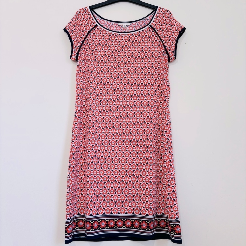 MAX STUDIO orange white geometric print short sleeve pullover Shift Dress Sz M